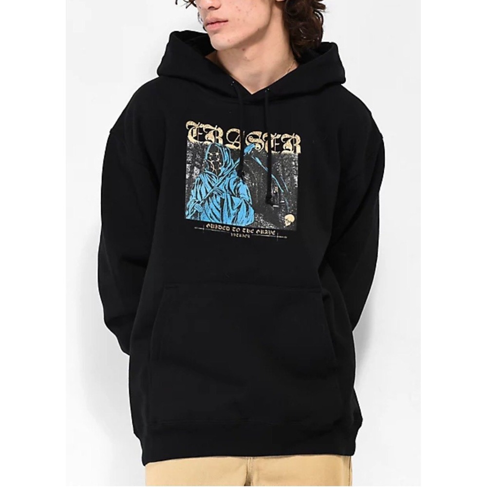 Vitriol Eraser Long Sleeve Hooded Sweatshirt. Black/Blue/Yellow. Men's Size M